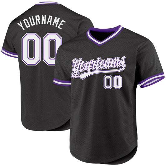 Custom Black White-Purple Authentic Throwback Baseball Jersey - Sky-Custom