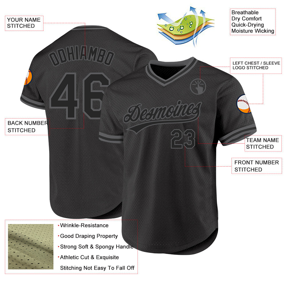 Custom Black Steel Gray Authentic Throwback Baseball Jersey - Sky-Custom