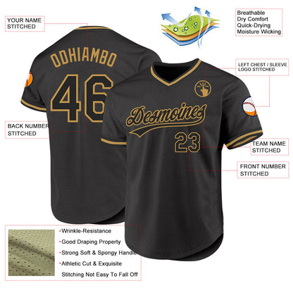 Custom Black Old Gold Authentic Throwback Baseball Jersey - Sky-Custom
