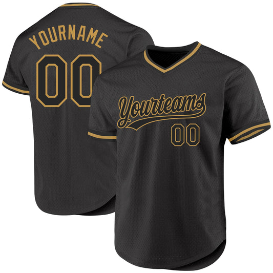 Custom Black Old Gold Authentic Throwback Baseball Jersey - Sky-Custom