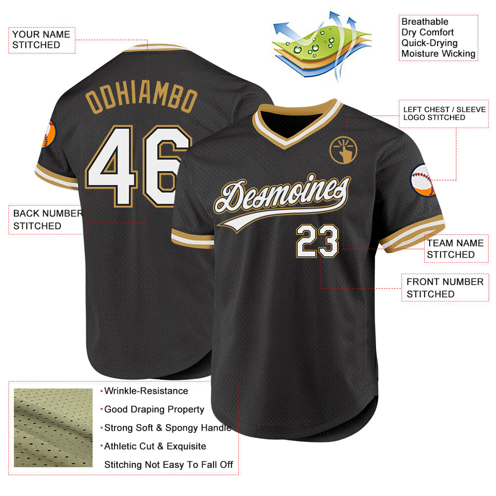 Custom Black White-Old Gold Authentic Throwback Baseball Jersey - Sky-Custom