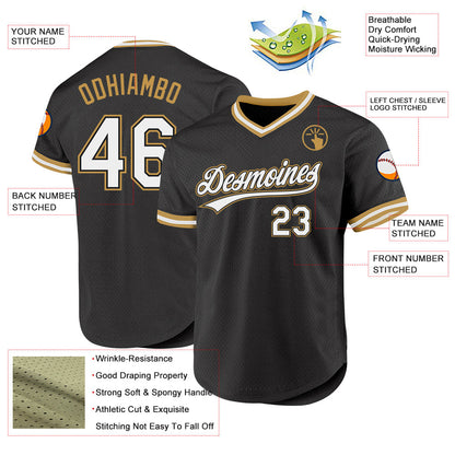 Custom Black White-Old Gold Authentic Throwback Baseball Jersey - Sky-Custom