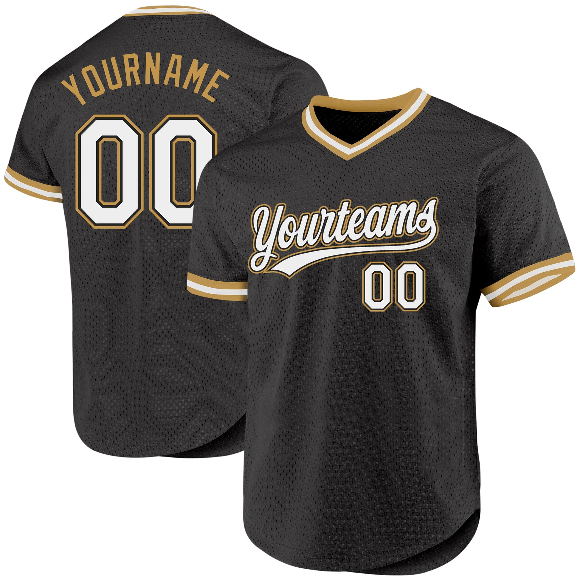 Custom Black White-Old Gold Authentic Throwback Baseball Jersey - Sky-Custom