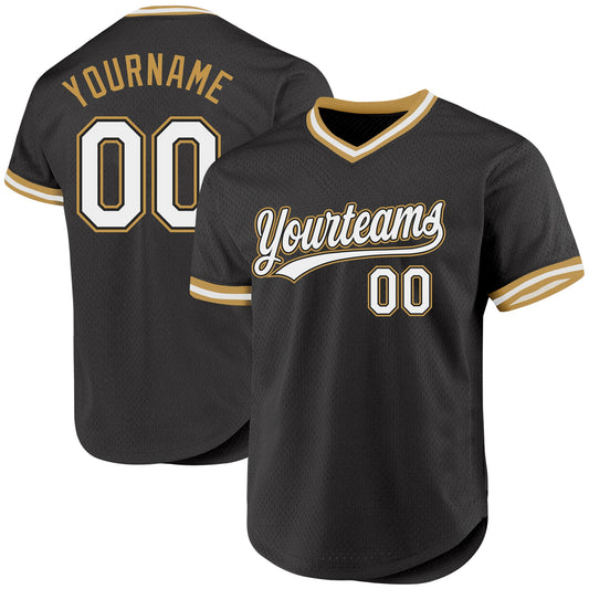 Custom Black White-Old Gold Authentic Throwback Baseball Jersey - Sky-Custom