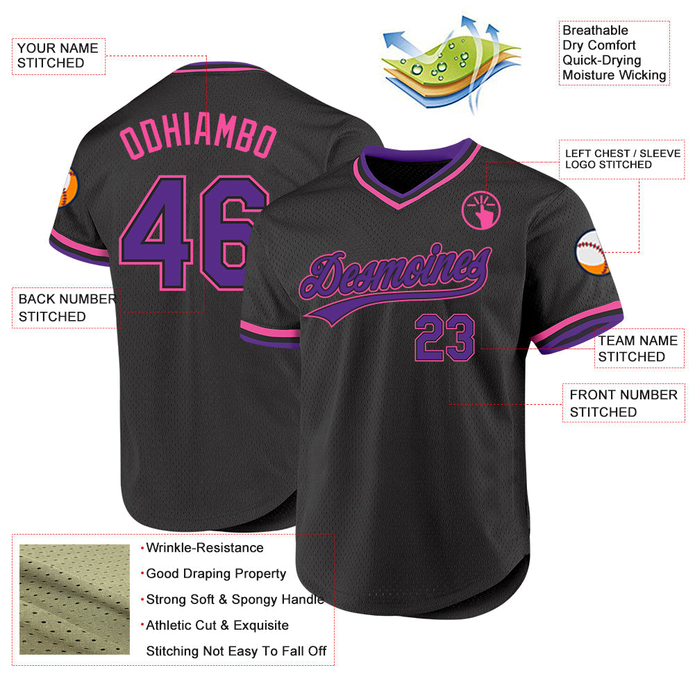 Custom Black Purple-Pink Authentic Throwback Baseball Jersey - Sky-Custom