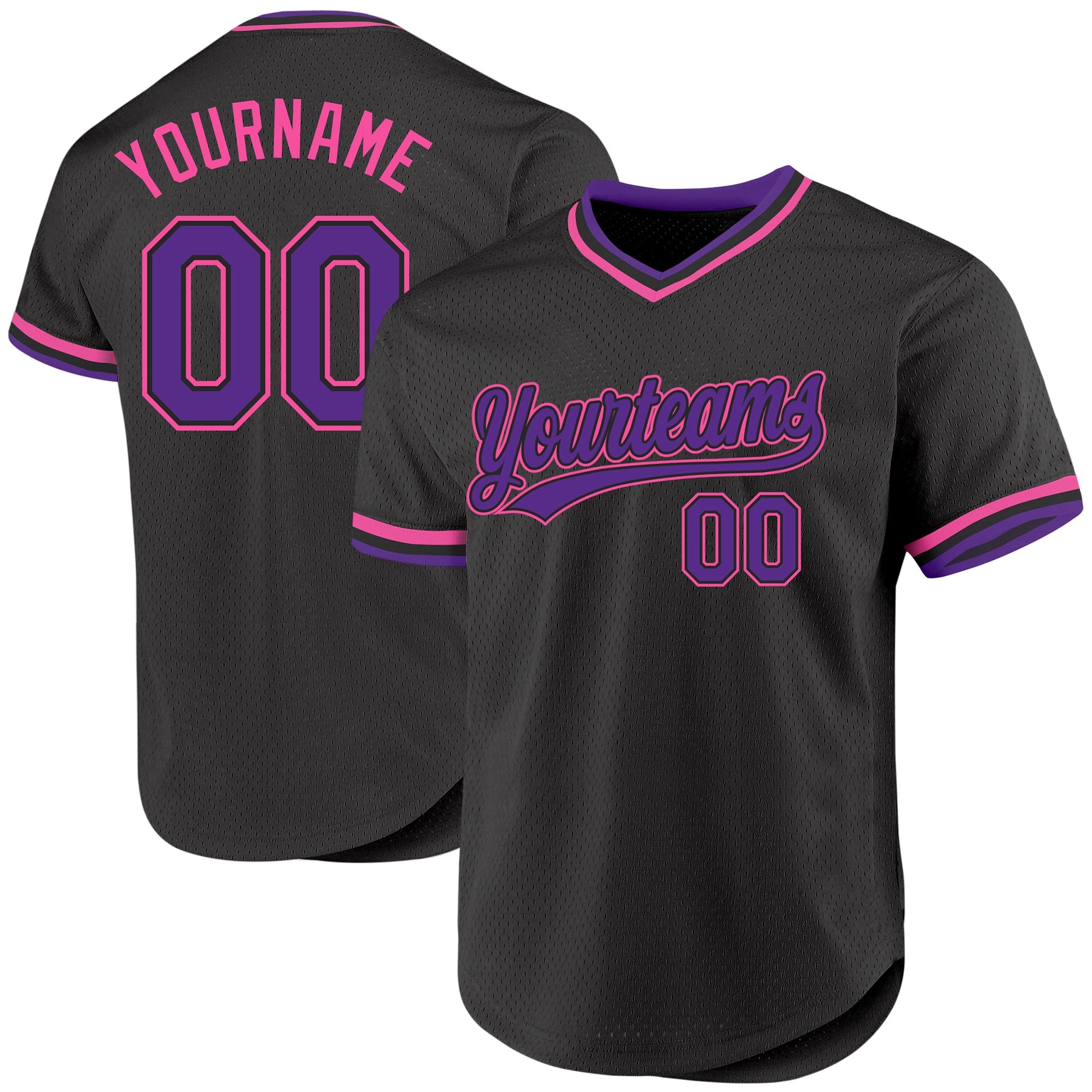 Custom Black Purple-Pink Authentic Throwback Baseball Jersey - Sky-Custom
