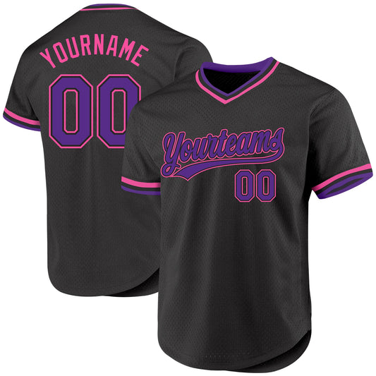 Custom Black Purple-Pink Authentic Throwback Baseball Jersey - Sky-Custom