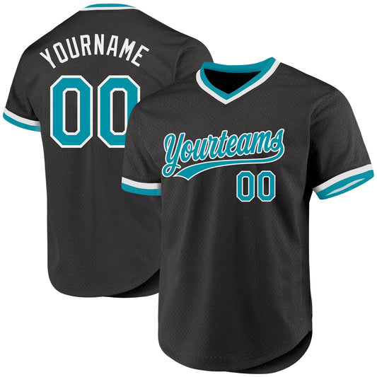 Custom Black Teal-White Authentic Throwback Baseball Jersey - Sky-Custom