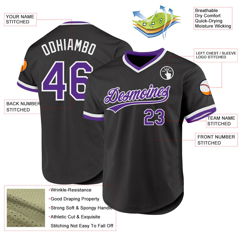 Custom Black Purple-White Authentic Throwback Baseball Jersey - Sky-Custom
