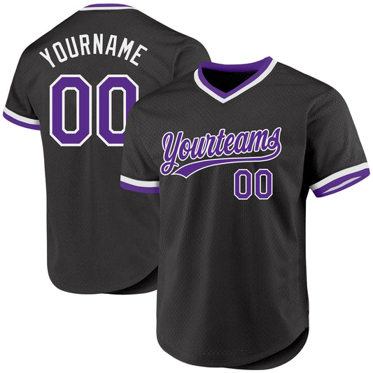 Custom Black Purple-White Authentic Throwback Baseball Jersey - Sky-Custom