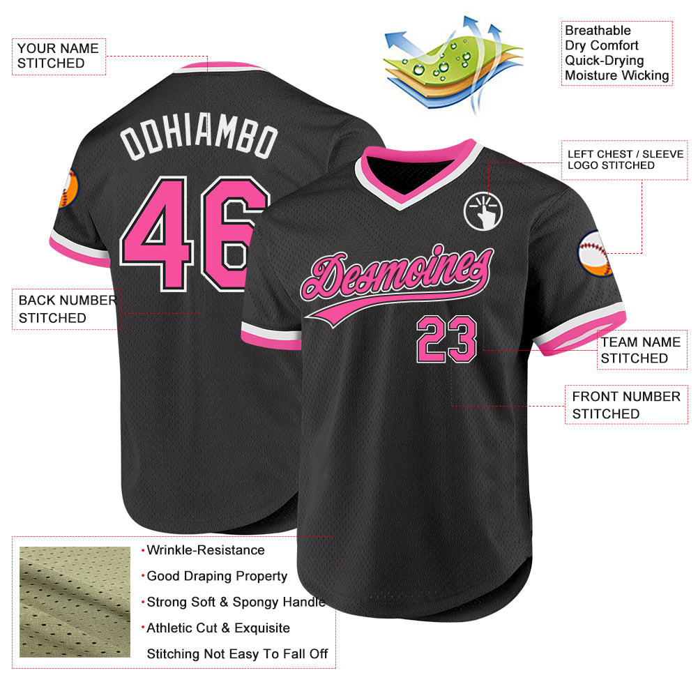 Custom Black Pink-White Authentic Throwback Baseball Jersey - Sky-Custom