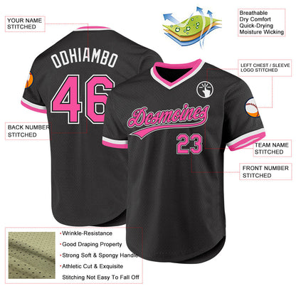 Custom Black Pink-White Authentic Throwback Baseball Jersey - Sky-Custom