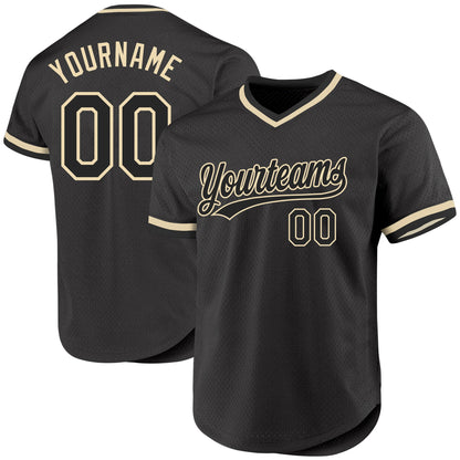 Custom Black Cream Authentic Throwback Baseball Jersey - Sky-Custom