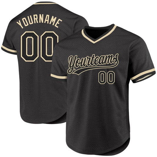 Custom Black Cream Authentic Throwback Baseball Jersey - Sky-Custom