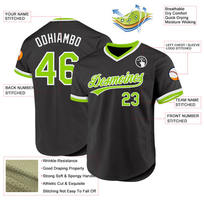 Custom Black Neon Green-White Authentic Throwback Baseball Jersey - Sky-Custom