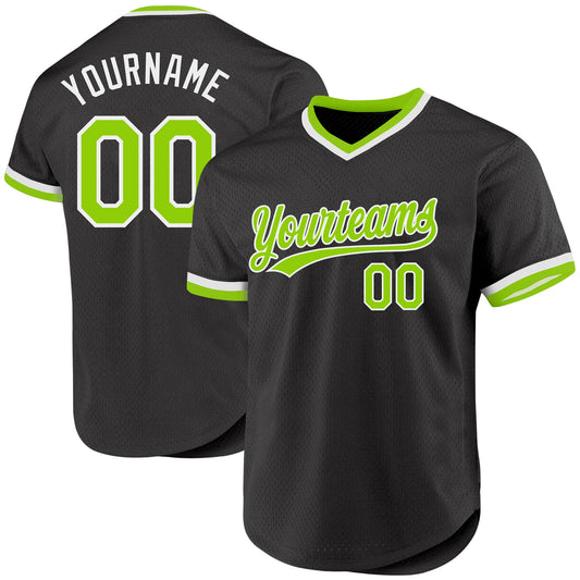 Custom Black Neon Green-White Authentic Throwback Baseball Jersey - Sky-Custom
