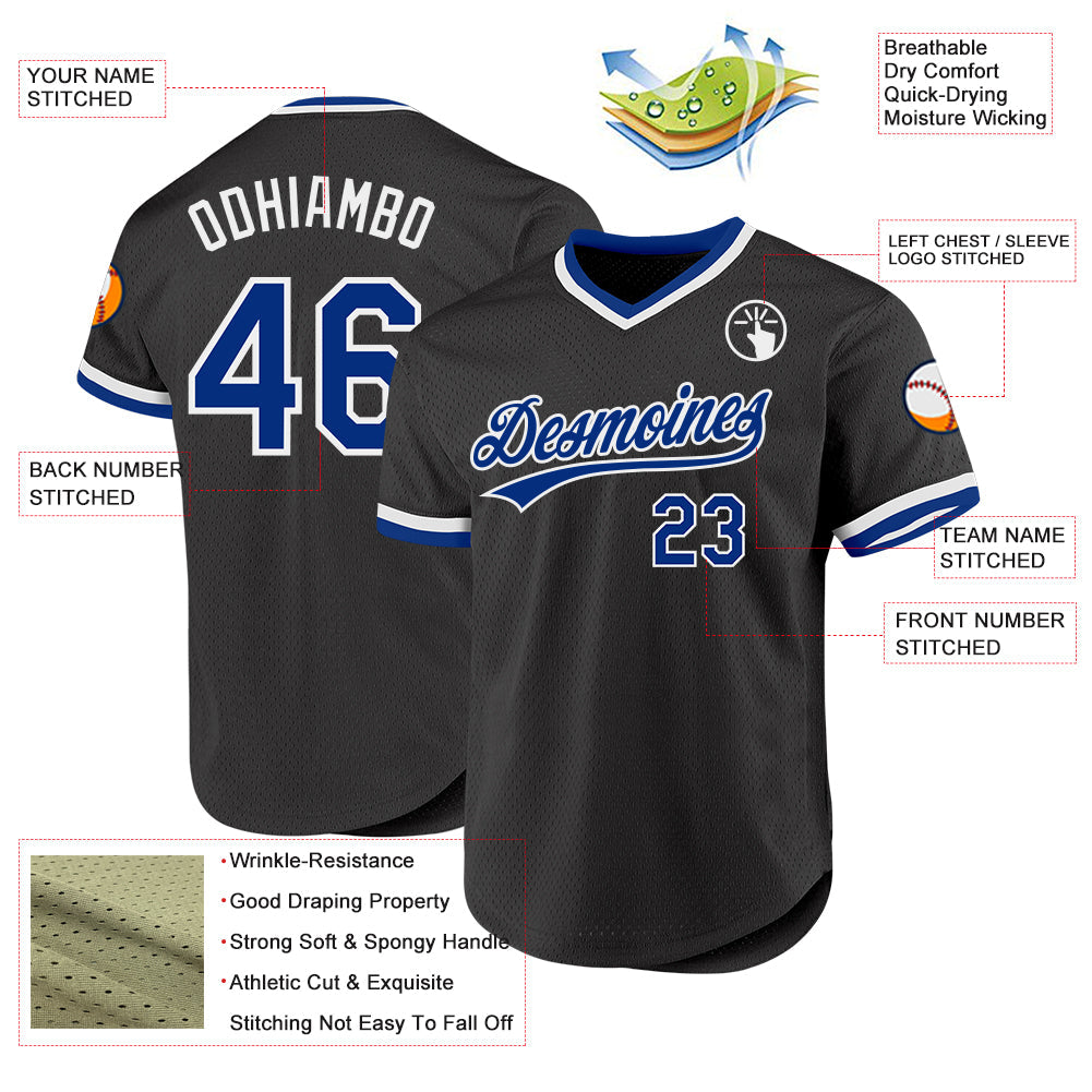 Custom Black Royal-White Authentic Throwback Baseball Jersey - Sky-Custom