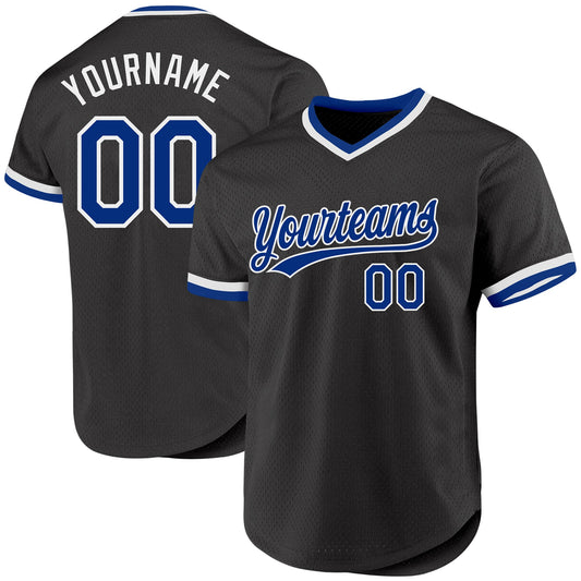 Custom Black Royal-White Authentic Throwback Baseball Jersey - Sky-Custom