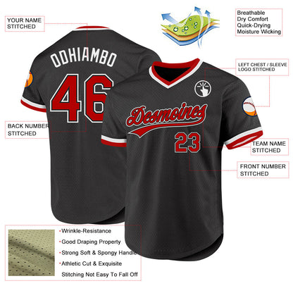 Custom Black Red-White Authentic Throwback Baseball Jersey - Sky-Custom
