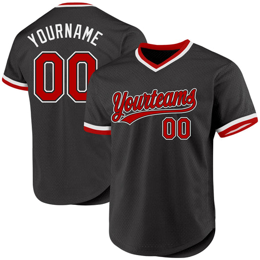 Custom Black Red-White Authentic Throwback Baseball Jersey - Sky-Custom