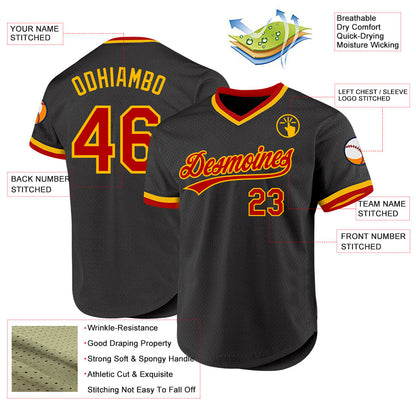 Custom Black Red-Gold Authentic Throwback Baseball Jersey - Sky-Custom