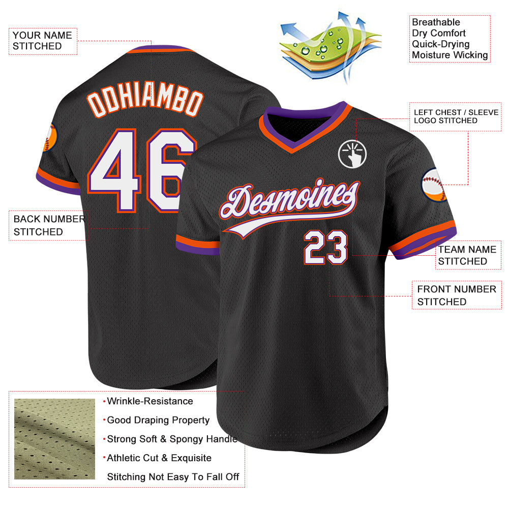 Custom Black Purple-Orange Authentic Throwback Baseball Jersey - Sky-Custom