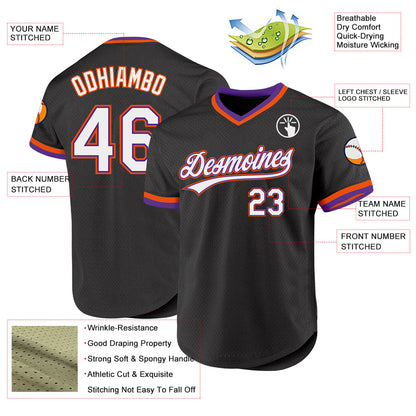 Custom Black Purple-Orange Authentic Throwback Baseball Jersey - Sky-Custom