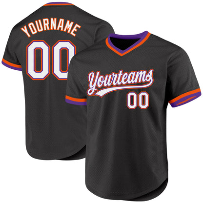 Custom Black Purple-Orange Authentic Throwback Baseball Jersey - Sky-Custom