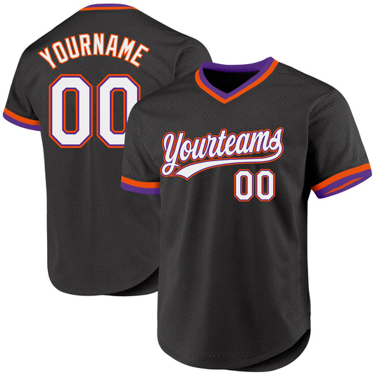 Custom Black Purple-Orange Authentic Throwback Baseball Jersey - Sky-Custom
