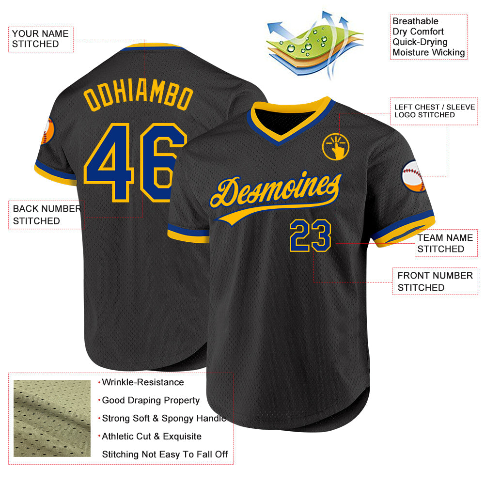 Custom Black Royal-Gold Authentic Throwback Baseball Jersey - Sky-Custom