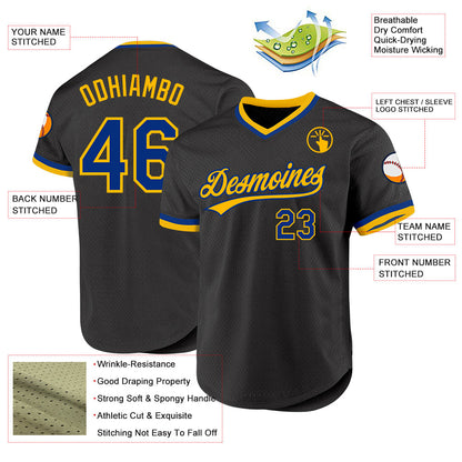 Custom Black Royal-Gold Authentic Throwback Baseball Jersey - Sky-Custom