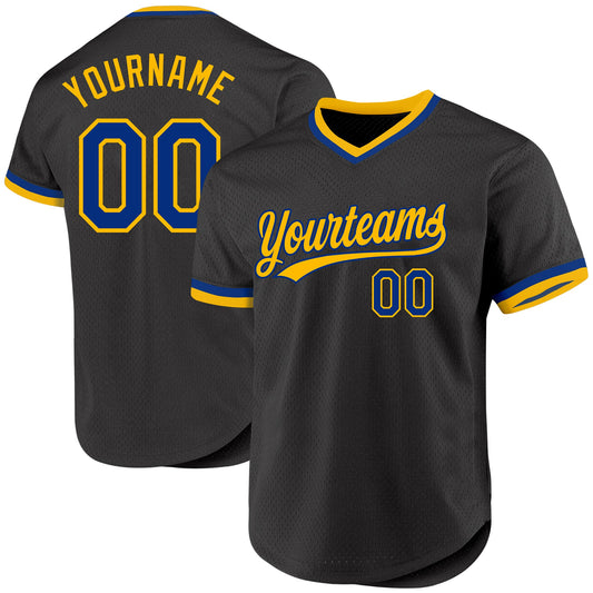 Custom Black Royal-Gold Authentic Throwback Baseball Jersey - Sky-Custom