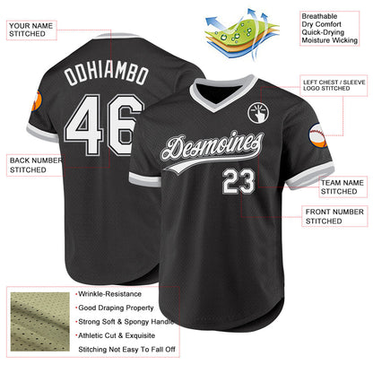 Custom Black White-Gray Authentic Throwback Baseball Jersey - Sky-Custom