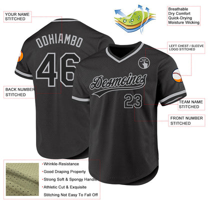 Custom Black Gray Authentic Throwback Baseball Jersey - Sky-Custom