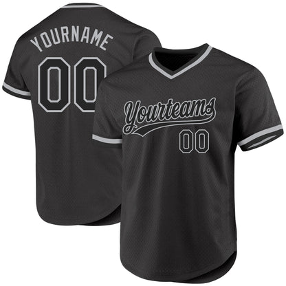 Custom Black Gray Authentic Throwback Baseball Jersey - Sky-Custom