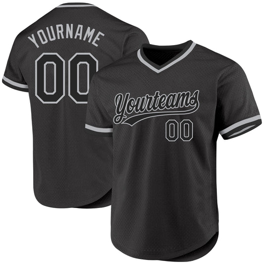 Custom Black Gray Authentic Throwback Baseball Jersey - Sky-Custom