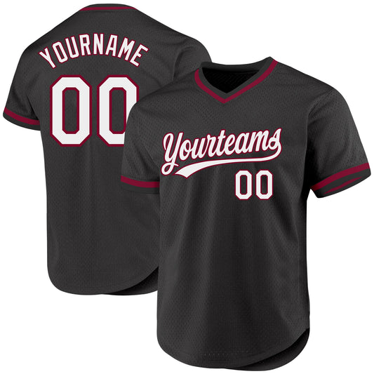 Custom Black White-Maroon Authentic Throwback Baseball Jersey - Sky-Custom