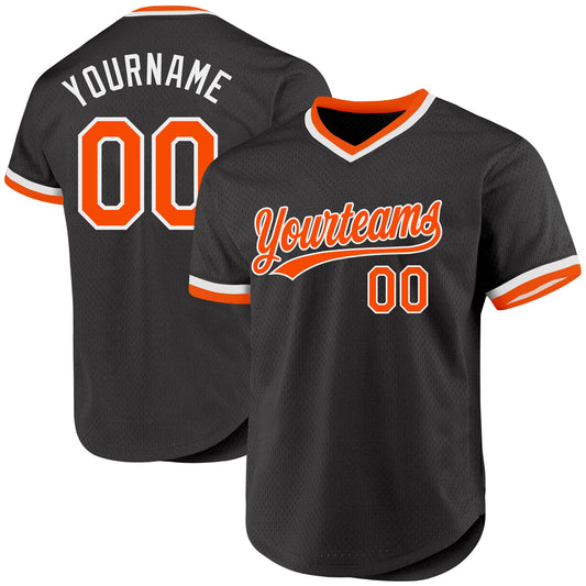 Custom Black Orange-White Authentic Throwback Baseball Jersey - Sky-Custom