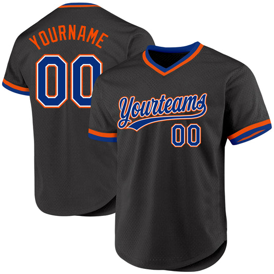 Custom Black Royal-Orange Authentic Throwback Baseball Jersey - Sky-Custom