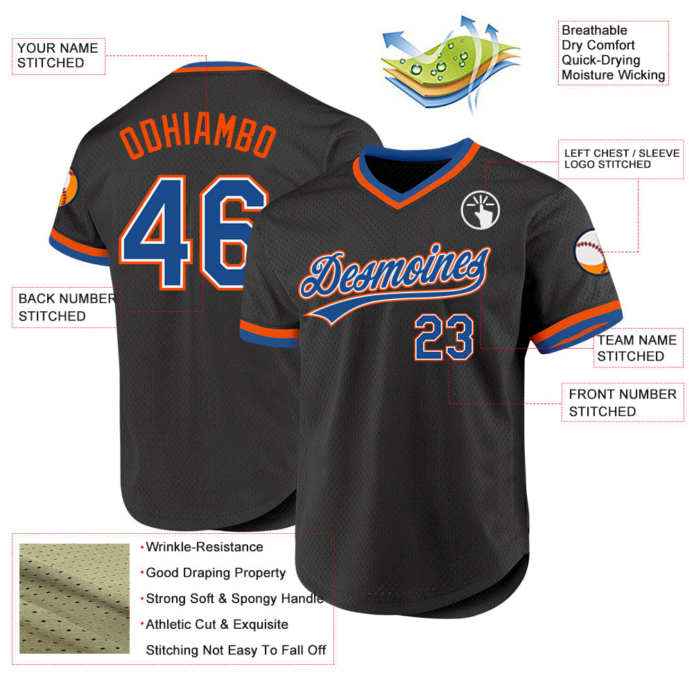 Custom Black Blue-Orange Authentic Throwback Baseball Jersey - Sky-Custom