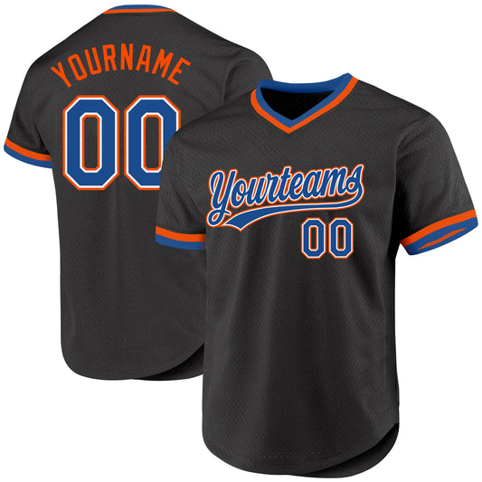 Custom Black Blue-Orange Authentic Throwback Baseball Jersey - Sky-Custom