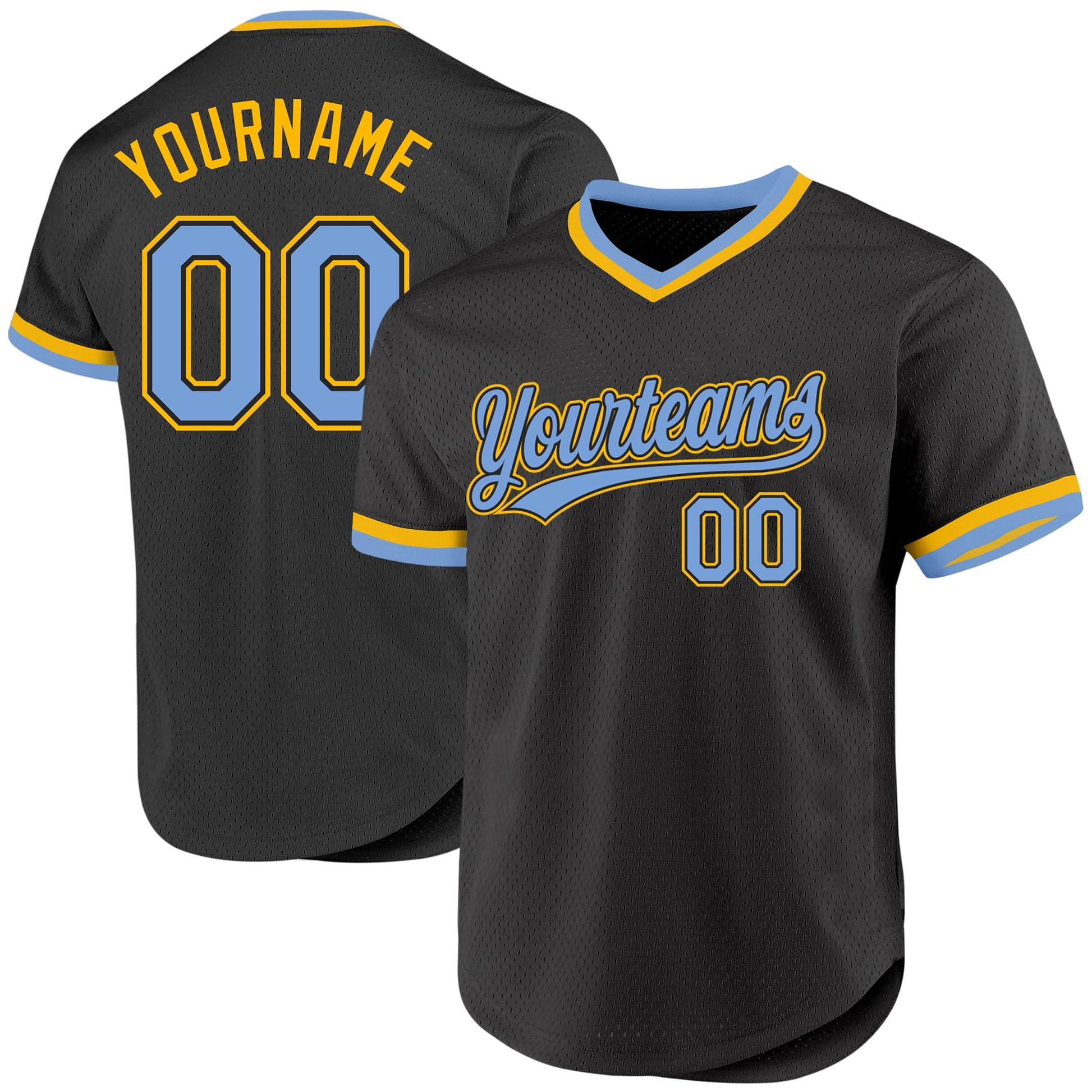 Custom Black Light Blue-Gold Authentic Throwback Baseball Jersey - Sky-Custom