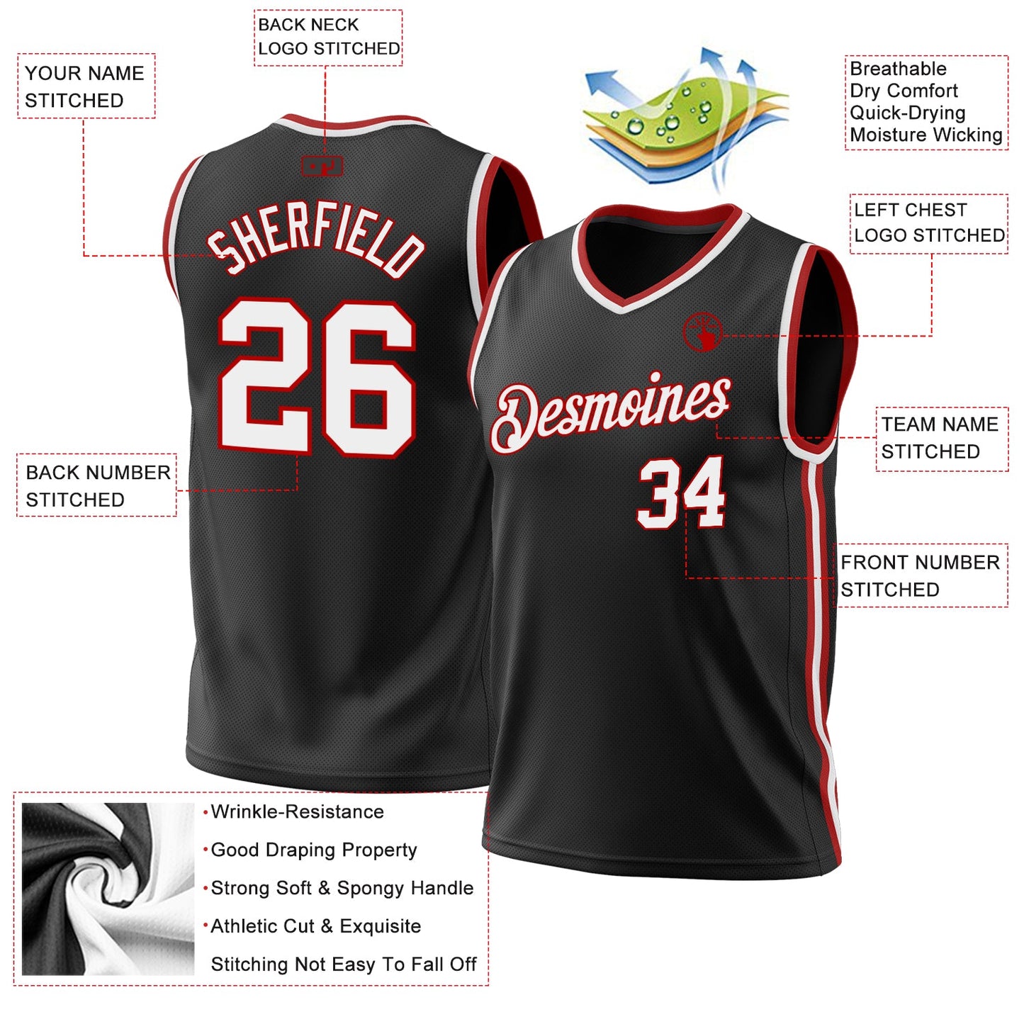 Custom Black White-Red Authentic Throwback Basketball Jersey - Sky-Custom