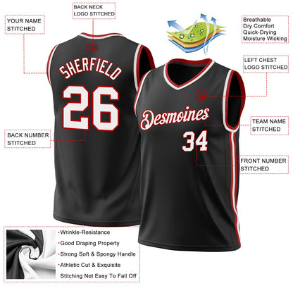 Custom Black White-Red Authentic Throwback Basketball Jersey - Sky-Custom