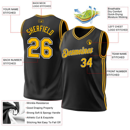 Custom Black Gold-White Authentic Throwback Basketball Jersey - Sky-Custom