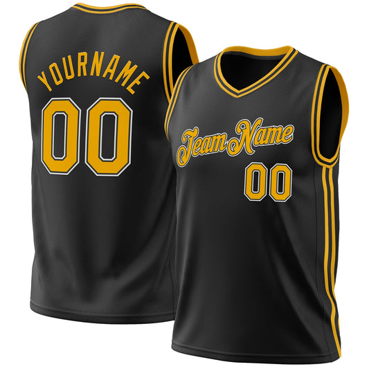 Custom Black Gold-White Authentic Throwback Basketball Jersey - Sky-Custom