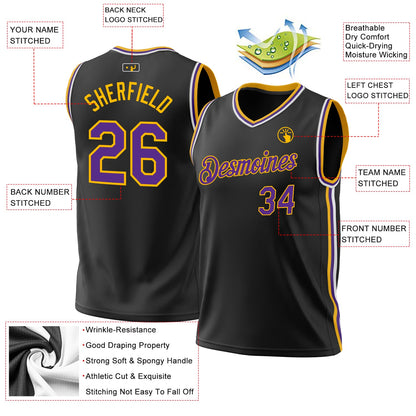 Custom Black Purple-Gold Authentic Throwback Basketball Jersey - Sky-Custom