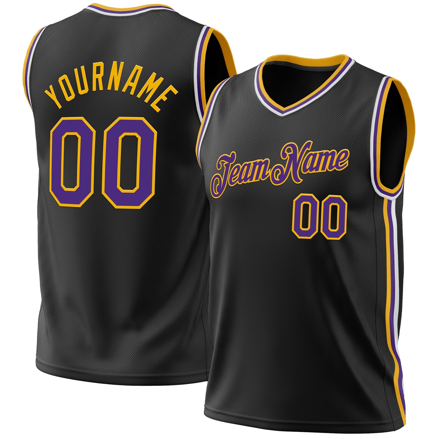 Custom Black Purple-Gold Authentic Throwback Basketball Jersey - Sky-Custom