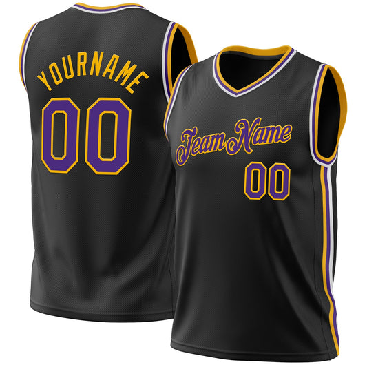 Custom Black Purple-Gold Authentic Throwback Basketball Jersey - Sky-Custom