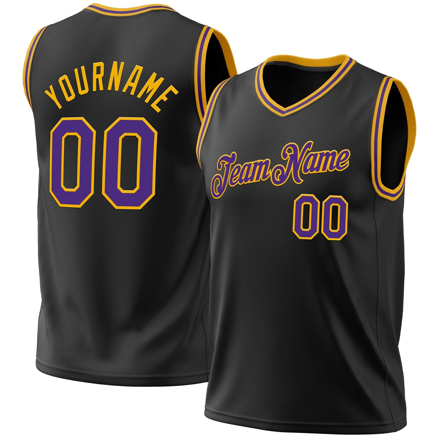 Custom Black Purple-Gold Authentic Throwback Basketball Jersey - Sky-Custom